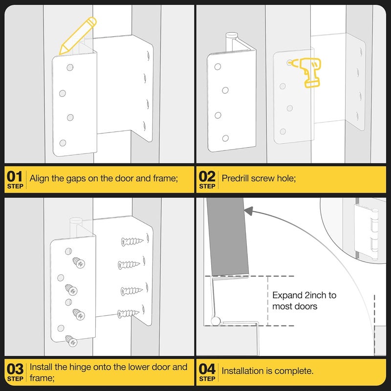 Kolet Offset Door Hinges, 4 Inches Ball Bearing Hinges, 1/4" Radius Corner Expandable Door Hinges, 2 Inches Widen Doorway, Smooth and Easy Installation, Brushed Nickel, 3 Packs - Image 5